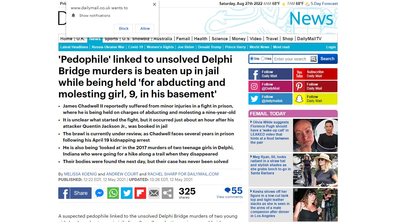 'Pedophile' linked to unsolved Delphi murders' is beaten up in jail